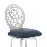 Lotus Contemporary 26" Counter Height Barstool in Brushed Stainless Steel Finish and Gray Faux Leather