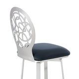 Lotus Contemporary 30" Bar Height Barstool in Brushed Stainless Steel Finish and Gray Faux Leather