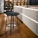 Lotus Contemporary 26" Counter Height Barstool in Matte Black Finish and Gray Faux Leather