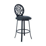 Lotus Contemporary 26" Counter Height Barstool in Matte Black Finish and Gray Faux Leather