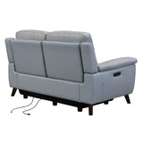 Lizette Contemporary Loveseat in Dark Brown Wood Finish and Dove Gray Genuine Leather