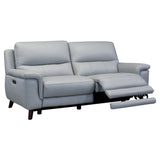 Lizette Contemporary Sofa in Dark Brown Wood Finish and Dove Gray Genuine Leather