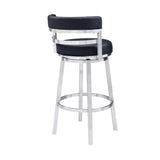 Madrid 26" Counter Height Swivel Black Faux Leather and Brushed Stainless Steel Bar Stool