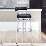 Madrid 26" Counter Height Swivel Black Faux Leather and Brushed Stainless Steel Bar Stool