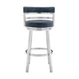 Madrid 26" Counter Height Swivel Blue Faux Leather and Brushed Stainless Steel Bar Stool