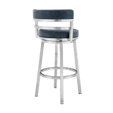 Madrid 26" Counter Height Swivel Blue Faux Leather and Brushed Stainless Steel Bar Stool