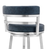 Madrid 26" Counter Height Swivel Blue Faux Leather and Brushed Stainless Steel Bar Stool