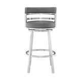 Madrid 30" Bar Height Swivel Grey Faux Leather and Brushed Stainless Steel Bar Stool