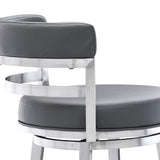 Madrid 30" Bar Height Swivel Grey Faux Leather and Brushed Stainless Steel Bar Stool