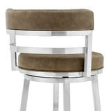 Madrid 26" Counter Height Swivel Green Faux Leather and Brushed Stainless Steel Bar Stool