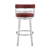 Madrid 26" Counter Height Swivel Red Faux Leather and Brushed Stainless Steel Bar Stool