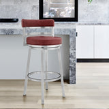 Madrid 26" Counter Height Swivel Red Faux Leather and Brushed Stainless Steel Bar Stool