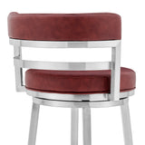 Madrid 30" Bar Height Swivel Red Faux Leather and Brushed Stainless Steel Bar Stool