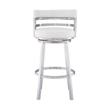 Madrid 26" Counter Height Swivel White Faux Leather and Brushed Stainless Steel Bar Stool