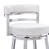 Madrid 26" Counter Height Swivel White Faux Leather and Brushed Stainless Steel Bar Stool
