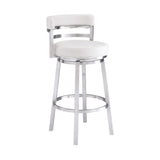 Madrid 26" Counter Height Swivel White Faux Leather and Brushed Stainless Steel Bar Stool