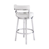 Madrid 30" Bar Height Swivel White Faux Leather and Brushed Stainless Steel Bar Stool