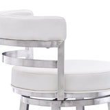 Madrid 30" Bar Height Swivel White Faux Leather and Brushed Stainless Steel Bar Stool
