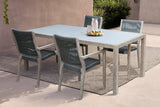 Madsen Outdoor Eucalyptus Wood and Charcoal Rope Dining Chairs with Grey Teak Finish - Set of 2
