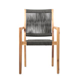 Madsen Outdoor Eucalyptus Wood and Charcoal Rope Dining Chairs with Teak Finish - Set of 2