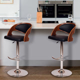 Malibu Swivel Barstool In Black PU/ Walnut Veneer and Chrome Base