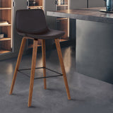 Maddie Contemporary Barstool in Walnut Wood Finish and Brown Faux Leather