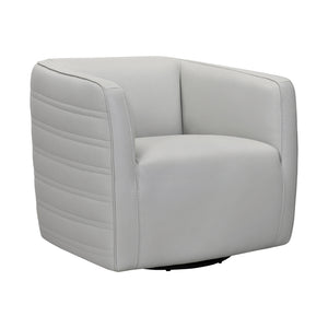Melanie Swivel Dove Gray Genuine Leather Barrel Chair