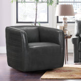 Melanie Swivel Pewter Genuine Leather Barrel Chair