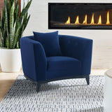 Melange Blue Velvet Upholstered Accent Chair with Black Wood Base
