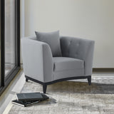 Melange Gray Velvet Accent Chair with Black Wood Base
