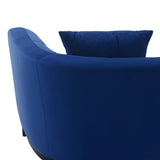 Melange Blue Velvet Upholstered Sofa with Black Wood Base