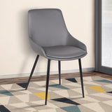 Mia Contemporary Dining Chair in Gray Faux Leather with Black Powder Coated Metal Legs