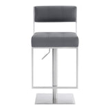 Michele Swivel Adjustable Height Grey Faux Leather and Brushed Stainless Steel Bar Stool