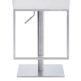 Michele Swivel Adjustable Height White Faux Leather and Brushed Stainless Steel Bar Stool