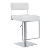 Michele Swivel Adjustable Height White Faux Leather and Brushed Stainless Steel Bar Stool