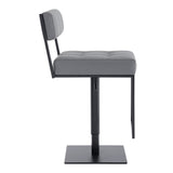 Michele Swivel Adjustable Height Grey Faux Leather and Black Metal Bar Stool