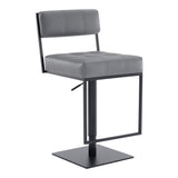 Michele Swivel Adjustable Height Grey Faux Leather and Black Metal Bar Stool