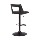 Milan Adjustable Swivel Black Faux Leather and Black Wood Bar Stool with Black Base