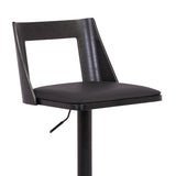 Milan Adjustable Swivel Black Faux Leather and Black Wood Bar Stool with Black Base