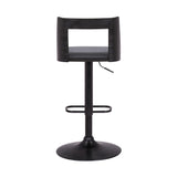 Milan Adjustable Swivel Grey Faux Leather and Black Wood Bar Stool with Black Base