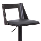 Milan Adjustable Swivel Grey Faux Leather and Black Wood Bar Stool with Black Base