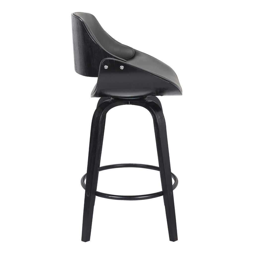 Mona 26" Counter Height Swivel Grey Faux Leather and Black Wood Bar Stool