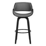 Mona 30" Bar Height Swivel Grey Faux Leather and Black Wood Bar Stool