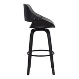 Mona 30" Bar Height Swivel Grey Faux Leather and Black Wood Bar Stool