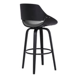 Mona 30" Bar Height Swivel Grey Faux Leather and Black Wood Bar Stool