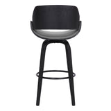 Mona 30" Bar Height Swivel Grey Faux Leather and Black Wood Bar Stool