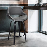 Mona 30" Bar Height Swivel Grey Faux Leather and Black Wood Bar Stool