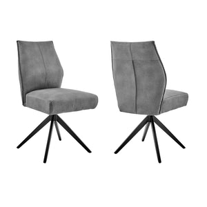 Monarch Swivel Dining Room Accent Chair in Charcoal Fabric and Black Finish - Set of 2