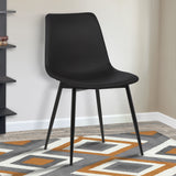 Monte Contemporary Dining Chair in Black Faux Leather with Black Powder Coated Metal Legs