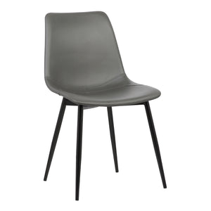 Monte Contemporary Dining Chair in Gray Faux Leather with Black Powder Coated Metal Legs